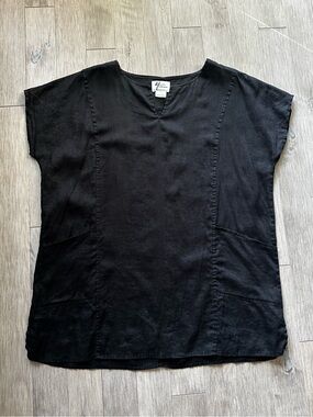Andrea Jovine 100% Linen Black Short-Sleeve V-Neck Tunic Size XL